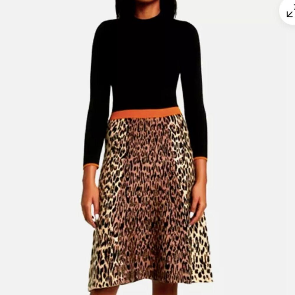 Eliza J old money knit Animal Print Fit & Flare Sweater Dress S - Picture 8 of 8